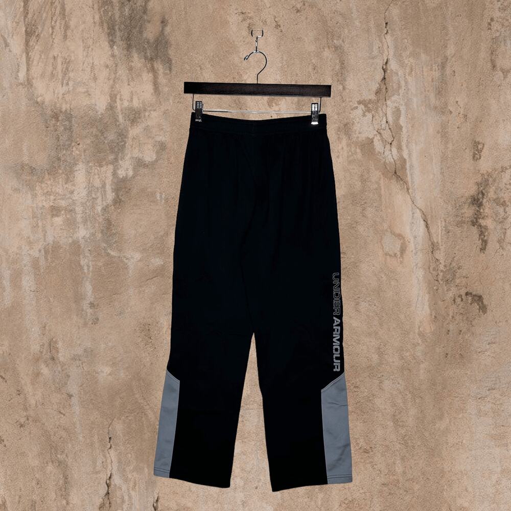 Vintage Y2K Black Under Armour Sweatpants Youth Large Relaxed Fit Grey Logo - Picture 3 of 5